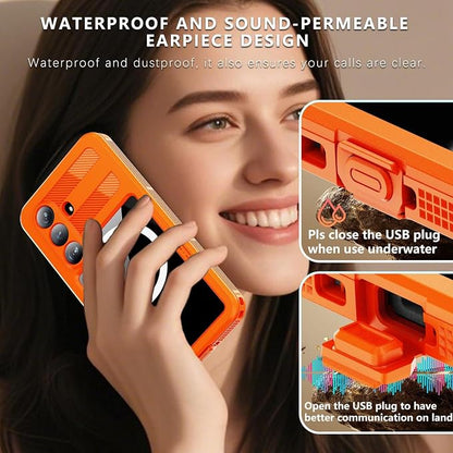 Omio Designed for Galaxy S26 Waterproof Case Compatible with MagSafe, Magnetic Waterproof Full Body IP68 Underwater Case Built-in Screen Protector Military Grade Shockproof Case for Men Women Orange