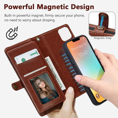 Wallet Case for iPhone 13 Pro with Card Holder/Crossbody Wallet/Strap| RFID Blocking | Magnetic | Kickstand | Detachable | PU Leather Phone Case for iPhone 13 Pro,6.1 in,Brown