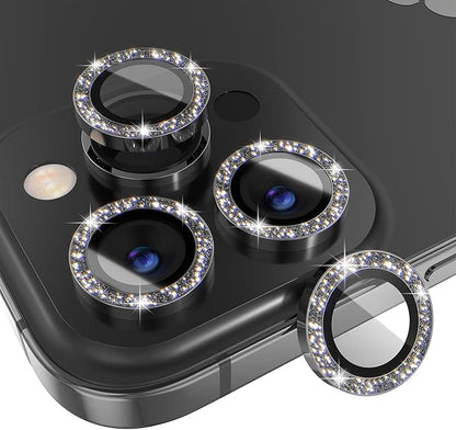 Choiche Compatible for iPhone 14 Pro/iPhone 14 Pro Max Camera Lens Protector Bling, 9H Tempered Glass Camera Cover Screen Protector Metal Ring Decoration Accessories (Glitter-Black)