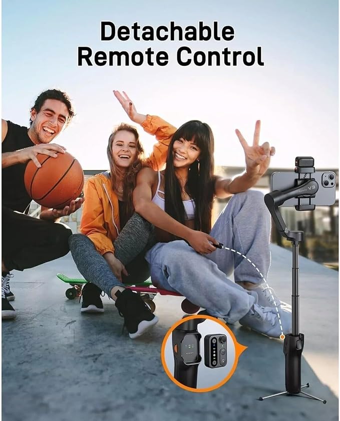 Hohem iSteady V3 Gimbal Stabilizer, Magnetic AI Tracking, Removable Remote, 3-Axis Smartphone Gimbal with Built-in Telescopic Rod and Tripod, Perfect for Content Creators (White)