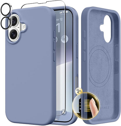 GONEZ Magnetic for iPhone 17 Case, Compatible with MagSafe, [Screen Protector + Camera Lens Protector], Liquid Silicone Anti-Scratch Shockproof Protective Phone Case 6.3 inch, Lavendr Gray