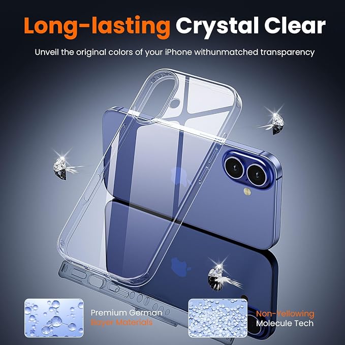 3 in 1 for iPhone 16 Plus Case Transparent | Screen Protector *1 & Camera Lens Protector*1, Yellowing-Resistant Acrylic Back
