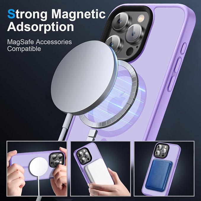 Strong Magnetic for iPhone 16 Pro Max case [10Ft Military-Grade Protection] Compatible with fit MagSafe Shockproof Slim Thin Cover case for iPhone 16 Pro Max 6.9 inch, Light Purple