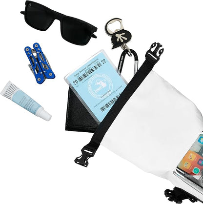 geckobrands Waterproof Phone Tote with 2L Dry Bag and Adjustable Strap – Protect Your Phone and Valuables While on The Go White