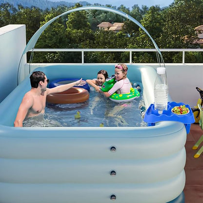 Hot Tub Side Table Tray with 2 Cup Holders, Foldable Drink Holder and Snacks Tray Outdoor Hot Tub Accessories for Inflatable Spa/Pool/Bathtub (Blue)