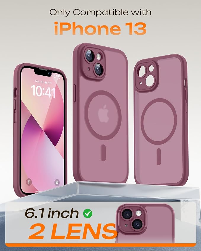 TOCOL for Phone 13 Case, Compatible with Magsafe Charger, Full Camera Protection, Drop Protection, Translucent Matte Phone Case for iPhone 13 6.1 inch (Plum)