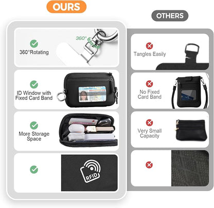Tiostep Clip and Go Strap for Phone with Wallet Crossbody Phone Lanyard with Anti-Theft Zipper Pouch Detachable Quilted Wrist Wallet with RFID and ID Window for Daily Travel.