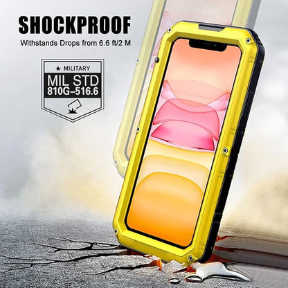 Mitywah Waterproof Case for iPhone 11, Heavy Duty Military Grade Shockproof Cover Built-in Screen Protection, Metal Case Full Body Dustproof Strong Rugged Thick for iPhone 11, Yellow