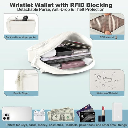 YFWE Clip and Go Strap for Phone with Wallet Crossbody, Adjustable Phone Lanyard with Detachable RFID Wristlet Wallet, Pattern Strap - Cream&Silver (L)
