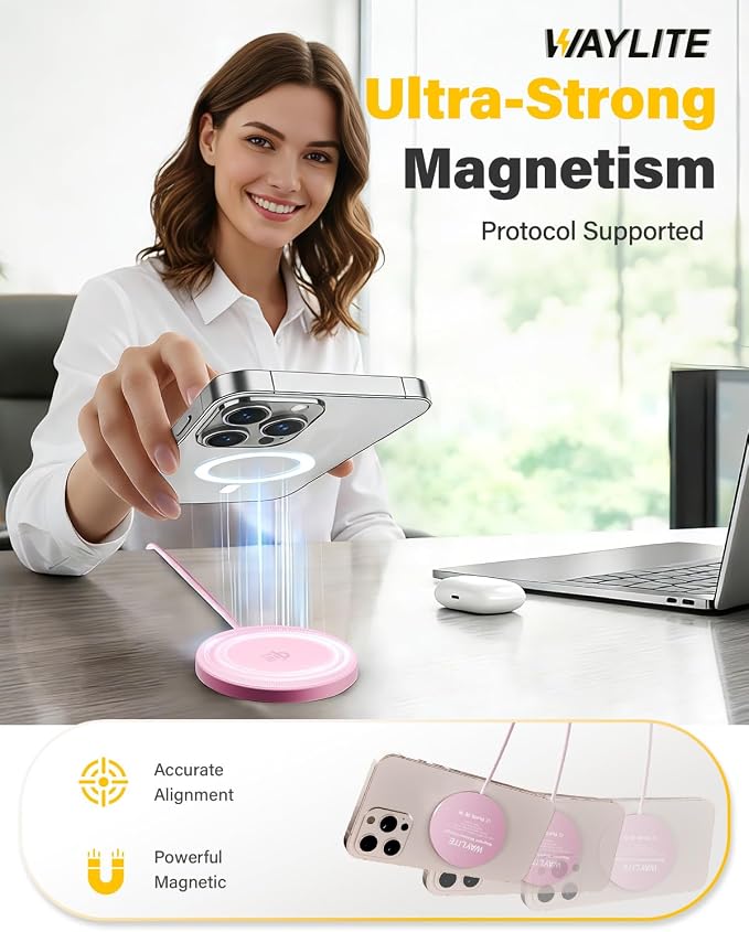 25W Wireless Charger for MagSafe, Qi2.2 Magnetic Fast Charging Pad for iPhone 17/16/15/14/13/12 Series & AirPods, Strong Magnet, Thin & Portable Wireless Charger for Travel Home Office (Pink, 2Pack)
