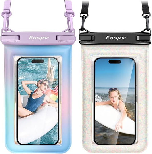 Rynapac [Floatable] Waterproof Phone Pouch 2 Pack - [Up to 8.5"] IPX8 Floating Waterproof Phone Case Dry Bags with Adjustable Lanyard for Beach Vacation Travel Cruise Ship Pool Kayak Essentials