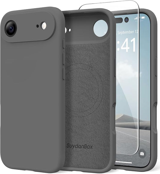 Magnetic for iPhone Air Case, Compatible with MagSafe, [Full Camera Protection][Screen Protector] Silicone Shockproof Protective Phone Case for iPhone 17 Air 6.5", Dark Gray