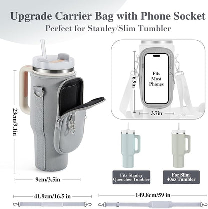 linmaya Water Bottle Carrier Bag for Stanley Cup 40/30oz with Phone Holder Pockets,Neoprene Water Bottle Cross-body Bag with Adjustable Shoulder & Hand Strap Stanley Cup Accessories