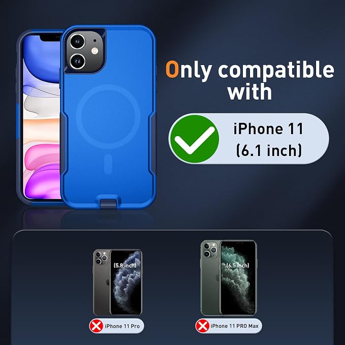 Xmon for iPhone 11 Magnetic Case [Compatible with MagSafe] Tempered Glass Screen Protector with Camera Lens Protector Phone Case Cover for Apple iPhone 11 (Magnetic Blue)
