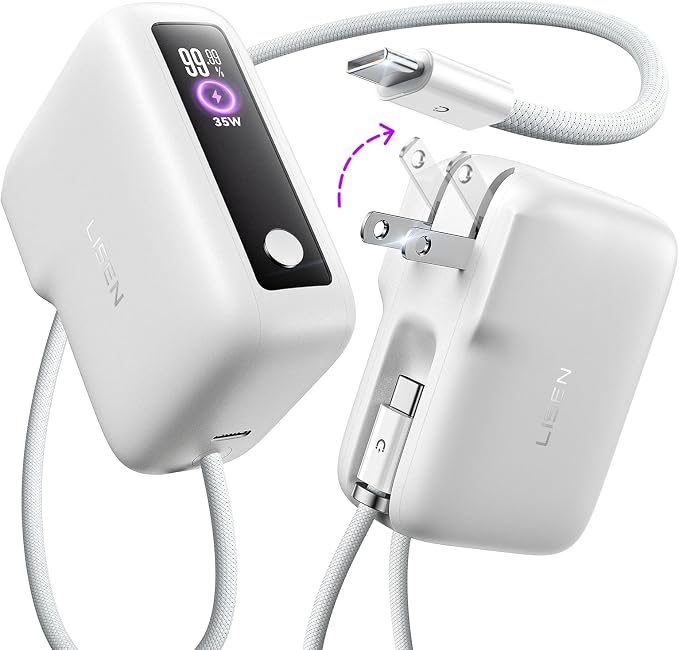 LISEN 35W Super Fast Charger 6800mAh Power Bank for Samsung Galaxy S26 S25 Ultra,USB-C Only, Travel Essential for Moms Age 35-45 Power Bank AC Plug 3.3FT Cable for iPhone 17 16 15 Pro Max,Pixel 10 Pro