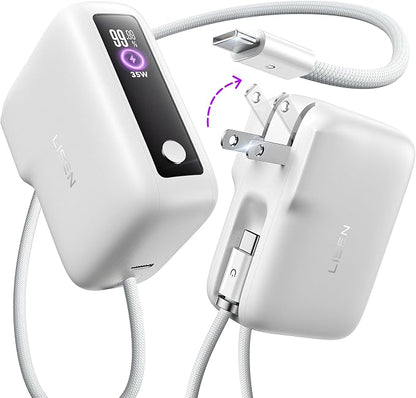 LISEN 35W Super Fast Charger 6800mAh Power Bank for Samsung Galaxy S26 S25 Ultra,USB-C Only, Travel Essential for Moms Age 35-45 Power Bank AC Plug 3.3FT Cable for iPhone 17 16 15 Pro Max,Pixel 10 Pro
