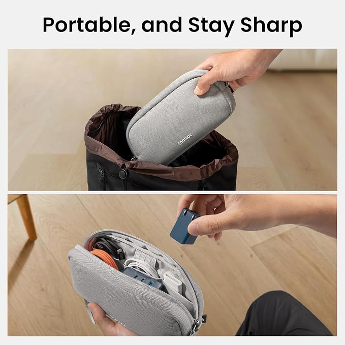 tomtoc Electronics Organizer Travel Case, Water Resistant Travel Bag Cable Organizer for Essentials, Tech Pouch Accessories Carry Storage for Cord, Phone, Cables, Airpods, USB Flash Drive, Daily Items | Water Resistant Tech Pouch Accessories Travel Bag...