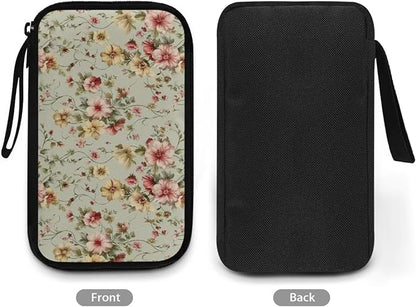 Vintage Flower Print Cable Organizer Bag, Waterproof Travel Electronic Storage, Shockproof Portable Tech Bag Carrying Case for Cord, Earbuds, Charger, SD Card, Tech Gifts
