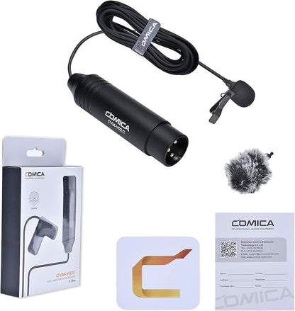 XLR Pin Microphone COMICA CVM-V02C XLR Clip Microphone Unidirectional Lavalier Microphone 48V Phantom Power Video Microphone for Canon/Sony/Panasonic Camcorder Microphone Zoom H4n H5 H6 Tascam DR-40