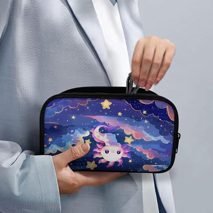 Cartoon Axolotl Print Travel Cable Organizer Bag Waterproof Portable Electronic Accessories Organizer for USB Cable Cord Phone Charger Headset Wire SD Card