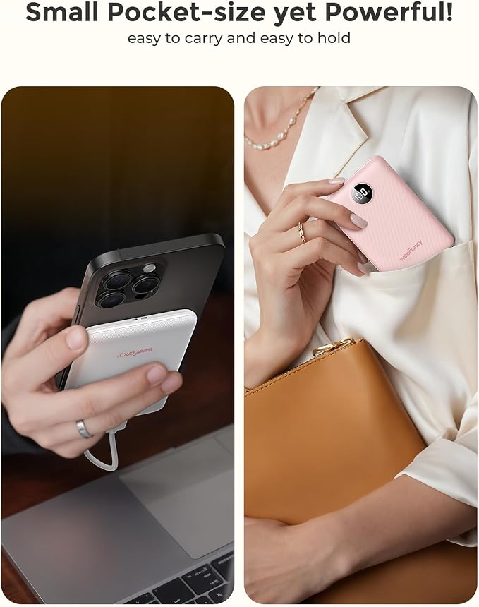 Small Portable Charger 10000mAh, Mini Power Bank with LED Display, 22.5W PD Fast Charging USB-C Battery Pack, Compact Lightweight Travel Charger Compatible with iPhone Samsung Android, White