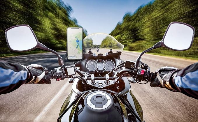 Motorcycle Phone Mount for Rearview Mirror, Metal Motorbike Phone Holder Smartphone Holder Mount 360° Rotation Adjustable, Universal for 6mm-10mm Diameter Scooter Motorcycle Mirror
