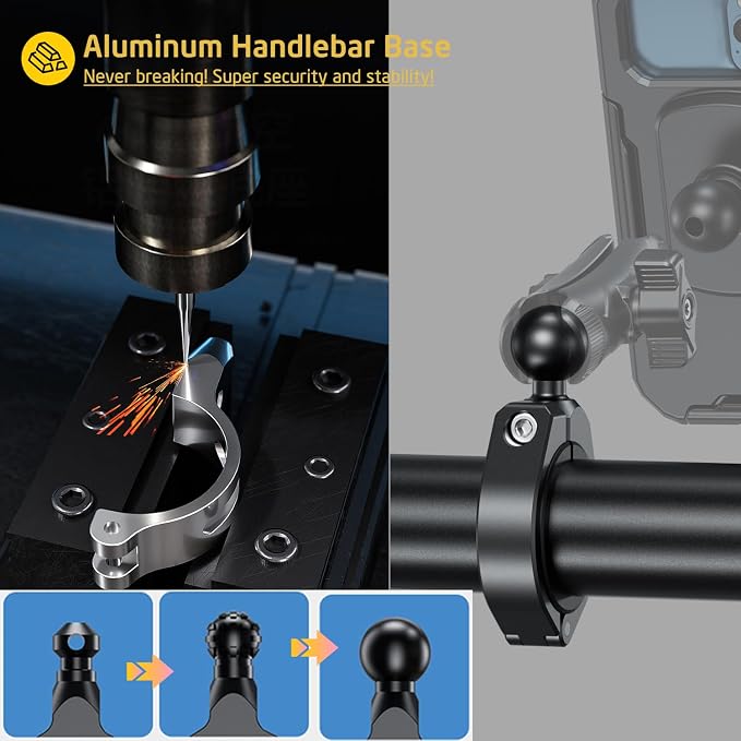 iMESTOU Waterproof ATV Phone Mount with Anti-Theft Design and 360° Rotation 1“ Ball Base Fits for ATV UTV 1.5''/1.75''/1.85''/2''/2.1'' Handlebars, Suitble for 3.5"-6.1" Smartphones (Size S)