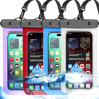 Up to 8.3" 4 Pack Multicolor Universal Waterproof Phone Pouch, Large Phone Waterproof Case Dry Bag,Protection Level: IP68,Outdoor Sports for Apple iPhone,Samsung,and More,White,Blue,Red,Purple