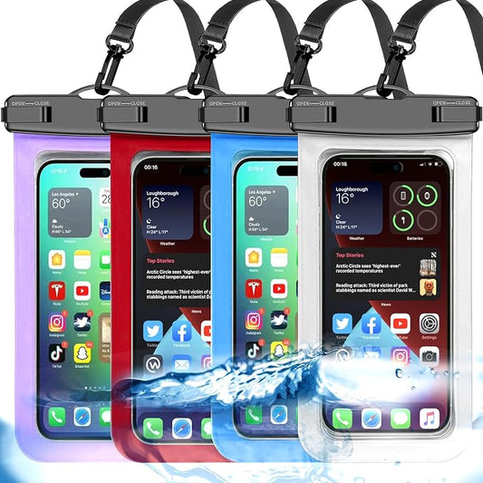 Up to 8.3" 4 Pack Multicolor Universal Waterproof Phone Pouch, Large Phone Waterproof Case Dry Bag,Protection Level: IP68,Outdoor Sports for Apple iPhone,Samsung,and More,White,Blue,Red,Purple