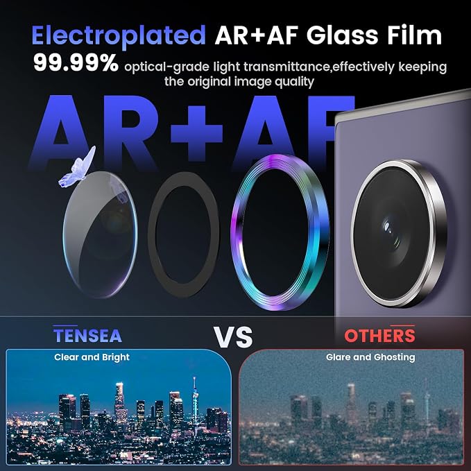 Tensea (3+2PCS for Samsung Galaxy S24 Ultra 5G Camera Lens Protector, 9H Tempered Glass Camera Cover Screen Protector Metal Individual Ring for S24 Ultra 5G 2024 [Installation Tray][Case Friendly]