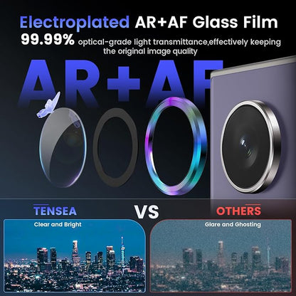 Tensea (3+2PCS for Samsung Galaxy S24 Ultra 5G Camera Lens Protector, 9H Tempered Glass Camera Cover Screen Protector Metal Individual Ring for S24 Ultra 5G 2024 [Installation Tray][Case Friendly]