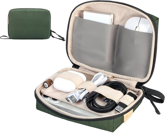 SIMTOP Electronics Travel Organizer, Compact Charger Case | Soft padded polyester helps protect cables, power banks, adapters and earbuds from light splashes and daily scratches