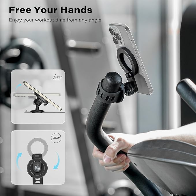 A2C Phone Holder for Peloton Bike, Stroller Phone Holder with Strong Magnets, Rotatable & Foldable Magnetic Phone Mount for Shopping Cart, Treadmill, Exercise Bike, Compatible with iPhone & Android