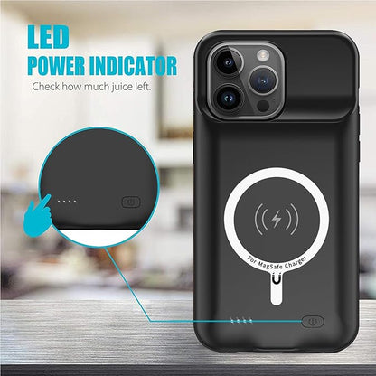 Battery Case for iPhone 14 Pro Max, 12000mAh High Capacity Smart Portable Charger Case Rechargeable Battery Pack Charging Case with Wireless Charging Compatible with iPhone 14 Pro Max (6.7 inch)-Black