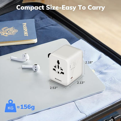 Hichain 35W Universal Travel Adapter, 7-in-1 International Power Adapter | Fast Charging Adapter for Europe Plug Universal Power Block, GaN Travel Adapter Worldwide Portable Plug for EU, UK, US, AUS