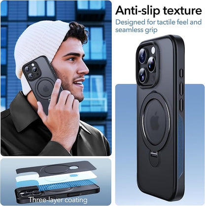 Anqrp 360° All-in-ONE Stand Case for iPhone 16 Pro Case with Rotatable Magnetic Kickstand Ring Holder, Compatible with MagSafe, MIL-Grade Shockproof iPhone 16 Pro Phone Case Cover 6.3 inch, Black