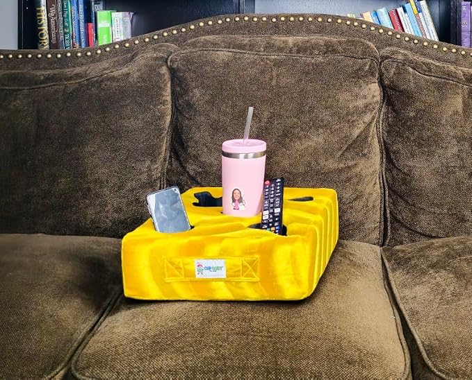 Cup Cozy Deluxe Pillow (Yellow) As Seen on TV -The World's Best Cup Holder! Keep Your Drinks Close and Prevent Spills. Use it Anywhere-Couch, Floor, Bed, Man cave, car, RV, Park, Beach and More!