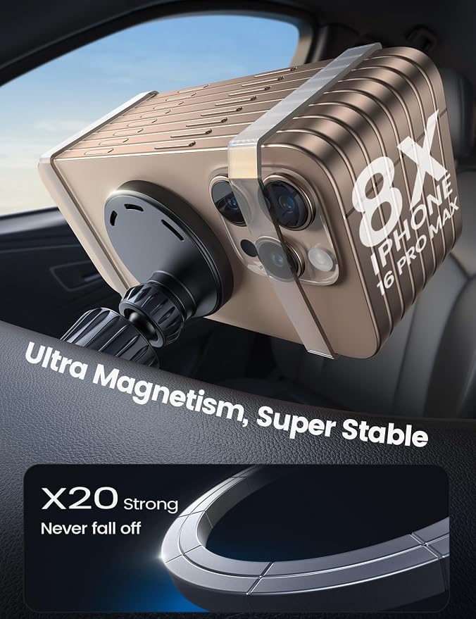 Lamicall 15W for MagSafe Car Mount Charger - [20X Strong Magnets] Wireless Car Phone Holder Charger, Magnetic Phone Holders for Car Vent Dash Accessories for Women Men for iPhone 17 Pro Max Black