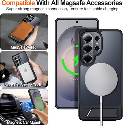 For Samsung Galaxy S26 Ultra Case with Kickstand,1*Screen Protector,[Compatible with Magsafe]Translucent Matte Military-Grade Protection,Magnetic Phone Case for Samsung Galaxy S26 Ultra,6.9"-Black