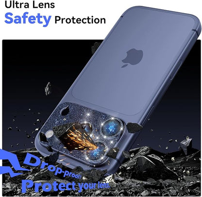 imluckies Compatible with iPhone 17 Pro Max Camera Lens Protector Bling, Ultra HD Tempered Glass Shiny Diamond Camera Plate Sparkle Screen Protection, 9H Anti-Scratch & Easy Install, Glitter Blue