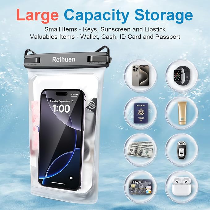 Large Floating Waterproof Phone Pouch, 2Pack Cell Phone Dry Bag for iPhone 17 16 15 14 13 Pro Max Galaxy S26 S25 Ultra All Phones, Water Proof Dry Bag for Beach Water Park (Frosted + Frosted)