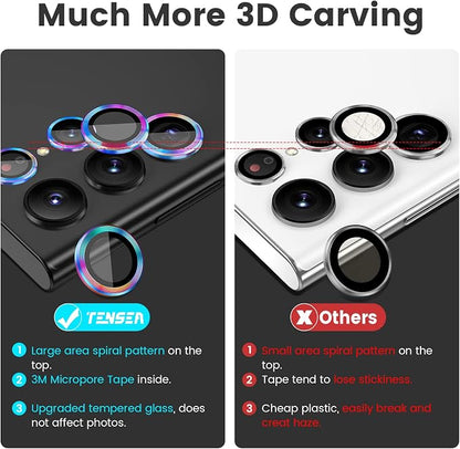 Tensea [3+2PCS for Samsung Galaxy S22 Ultra Camera Lens Protector, 9H Tempered Glass Camera Cover Screen Protector Metal Individual Ring, S22 Ultra 5G 2022 [Installation Tray][Removal tool]- Colorful
