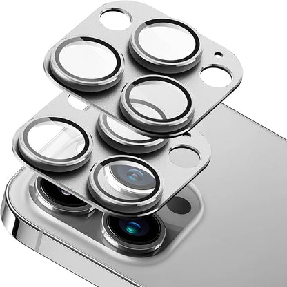 2-Pack Shatterproof Camera Lens Protector for iPhone 14 Pro/14 Pro Max |AR Tempered Glass Strong Adsorption Metal Camera Cover Screen(Silvery)