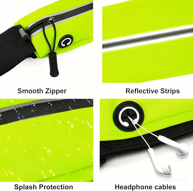 Slim Running Belt For Men and Women Waist Fanny Pack Phone Holder Pouch Bag Reflective Zipper Pocket Workout Cycling Fitness Kelly Green
