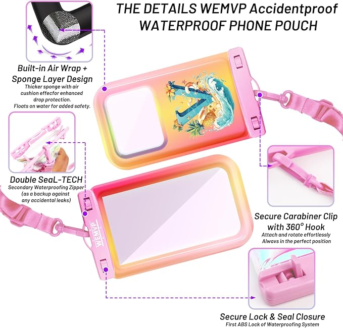 Personalized Initial Waterproof Phone Pouch Case - IPX8 Cellphone Dry Bag with Lanyard for iPhone 16/15/14/13/12 Pro Max (6.1–6.9"), Beach & Cruise Ship Essentials with Monogrammed Design (Pink, V)