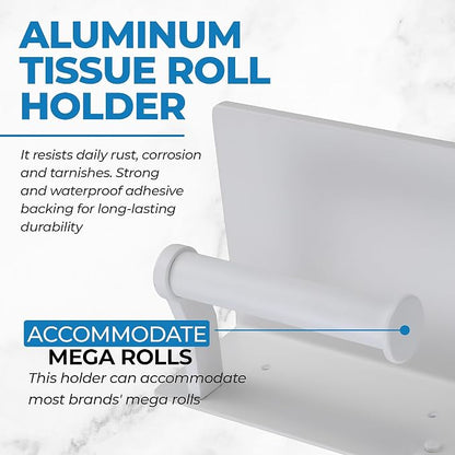 Homely Trove Toilet Paper Holder with Phone Shelf - Tissue Roll Holder Bathroom Storage Dispenser - Adhesive Toilet Paper Holder Wall Mount Bathroom Décor - Matte White
