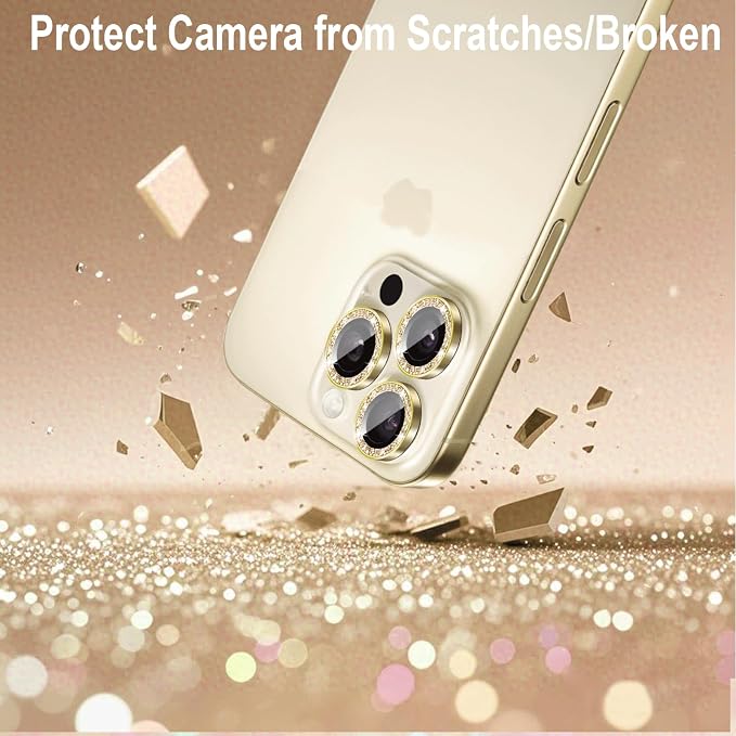 Compatible for iPhone Air Camera Lens Protector Bling, Cute Sparkle Glitter Camera Cover for Women, Individual Ring, Anti-Scratch 2 Pack Protectors for 17 Air (1 Rugular Use + 1 Extra), Light Gold