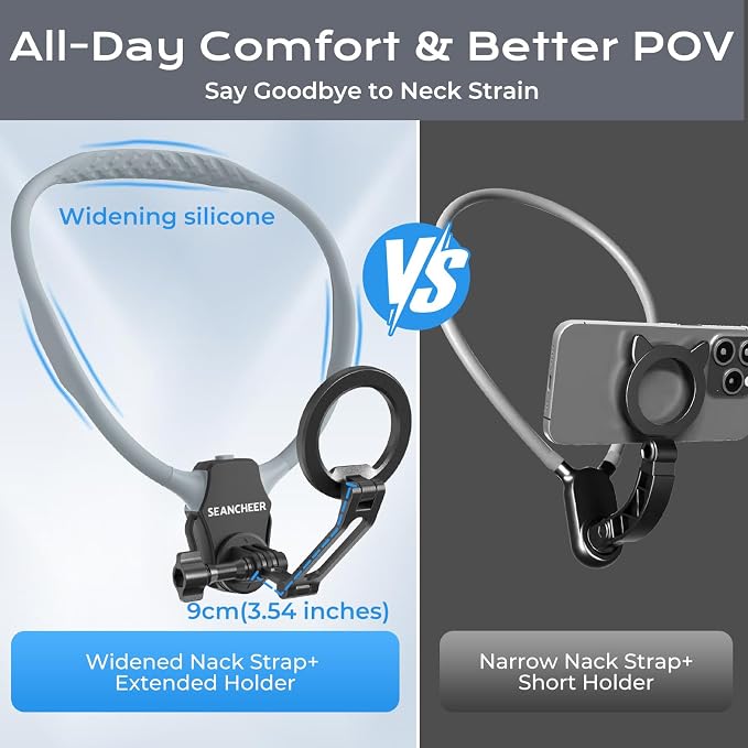【2026 Extended Long】 Magnetic Neck Mount for Phones, 27.6" Hands-Free POV/Vlog Phone Holder for iPhone 17–12 & Android, Content Creator Essentials for Go Pro DJI, Comfortable Natural Shooting Angle
