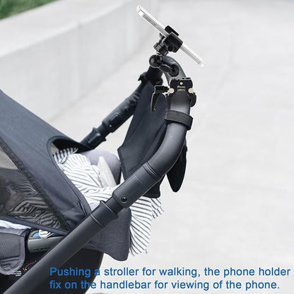 Phone Holder Clamp Mount for Treadmill/Spin Bike/Baby Stroller/Golf Cart/Music Stand/Microphone Stand/Handlebar,Compatible with 3.5~7.5" iPhone/Smartphone,360°Adjustable Aluminum Alloy Mount