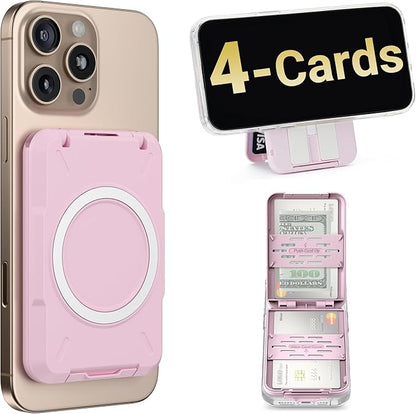 PROfezzion 2-in-1 for MagSafe Wallet Stand, RFID Blocking Magnetic Card Holder Fit 4 Cards, Heavy Duty Hardshell Wallet for iPhone 17 16 15 14 13 12 Pro Max Plus & MagSafe Case (Not for 13/12 Mini)